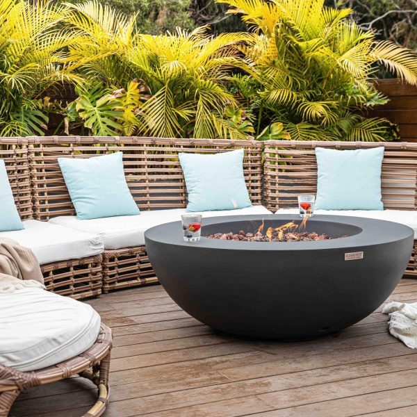 Lunar Bowl 40 Inch Round Concrete Propane Fire Bowl in Dark Gray By Elementi