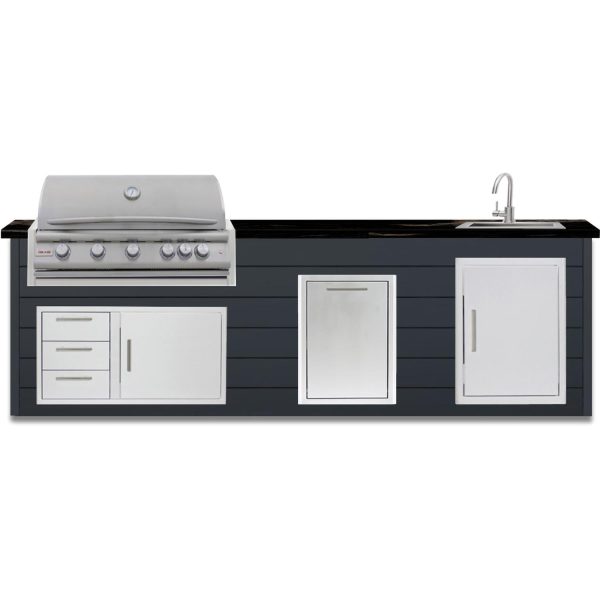 BBQGuys Signature 10 Ft Outdoor Kitchen Island w/ 40 Inch Natural Gas Blaze LTE+ Grill , Sink & Double Trash Bin | Asphalt Gray w/ Titanium Granite