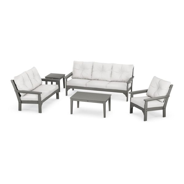 Vineyard 5 Pc Recycled Plastic Sofa Seating Set in Slate Gray/Natural Linen by POLYWOOD