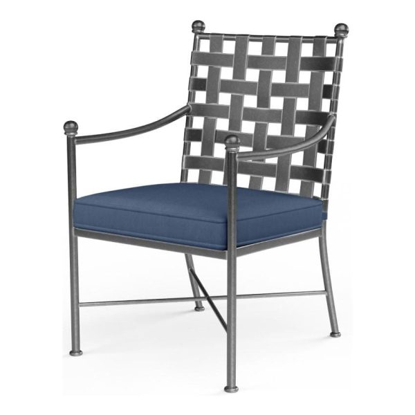 Provence Wrought Iron Dining Arm Chair w/ Self Welt in Pewter/Spectrum Indigo by Sunset West
