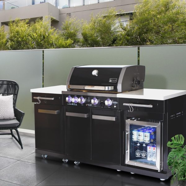 Mont Alpi 6 Ft Natural Gas Outdoor Kitchen Island w/ Fridge in Black Stainless Steel - MA-957FC