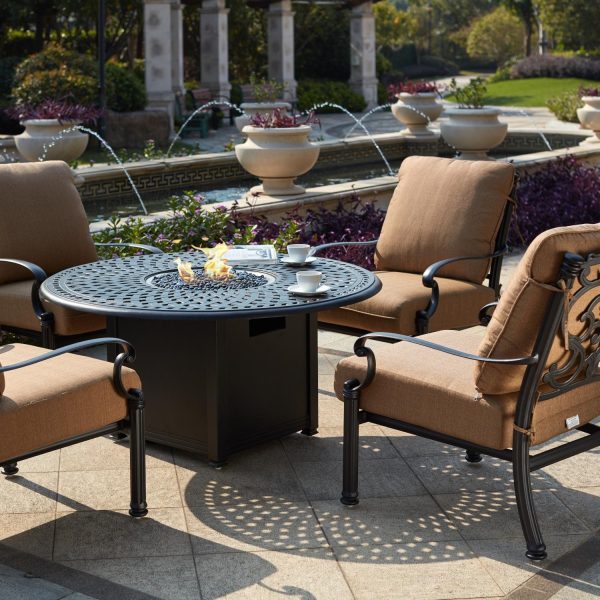 Santa Barbara 5 Pc Cast Aluminum Fire Pit Seating Set w/ 52 Inch Signature Table in Antique Bronze/Sesame by Darlee