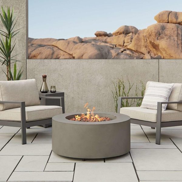 Elysian 36 Inch Round Powder Coated Steel Propane Fire Pit Table in Mist Gray by Lakeview Outdoor Designs