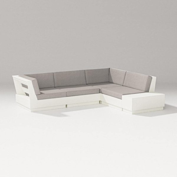 Elevate 5 Pc Recycled Plastic Corner Sectional Seating Set in Vintage White/Weathered Tweed By PW Designer Series