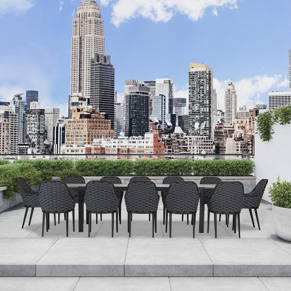 Chloe Bay 13 Pc Aluminum Extendable Dining Set in Black/Concrete by Lakeview Outdoor Designs