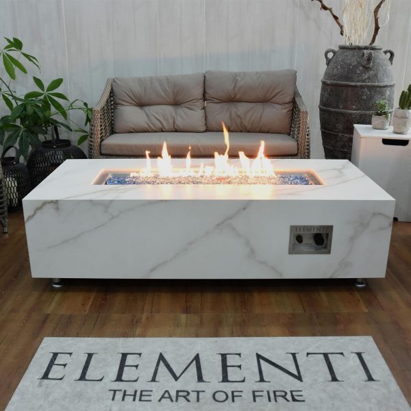 Bethbrook 60 Inch Rectangular Concrete Natural Gas Fire Pit Table in White by Lakeview Outdoor Designs