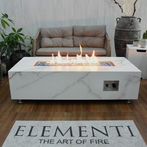 Bethbrook 60 Inch Rectangular Concrete Propane Fire Pit Table in White by Lakeview Outdoor Designs