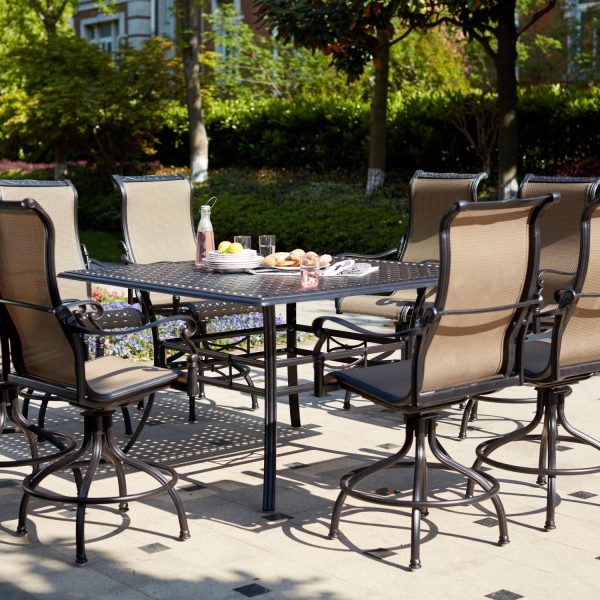 Monterey 9 Pc Cast Aluminum Counter Height Dining Set w/ 60 Inch Square Series 88 Table in Antique Bronze/Sesame by Darlee