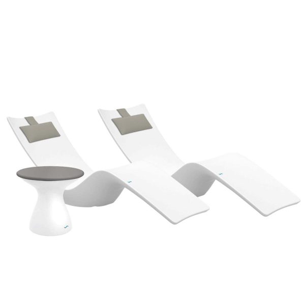 Autograph 3 Pc Set Polyresin Chaise Lounge Set in White/Gray w/ Cadet Gray Pillow by Ledge Lounger