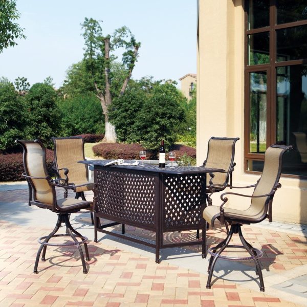 Monterey 5 Pc Cast Aluminum Bar Set w/ 82 X 30 Inch Series 60 Party Bar in Antique Bronze/Irish Mix by Darlee