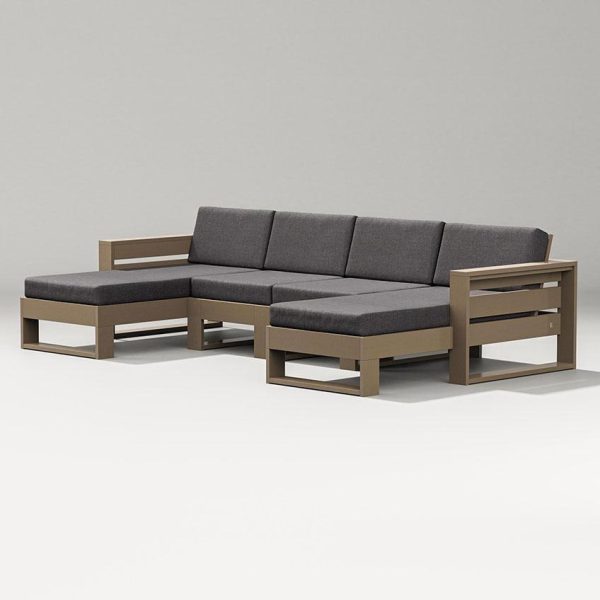 Latitude 4 Person Sectional Sofa w/ Left & Right Chaise in Vintage Sahara/Ash Charcoal By PW Designer Series