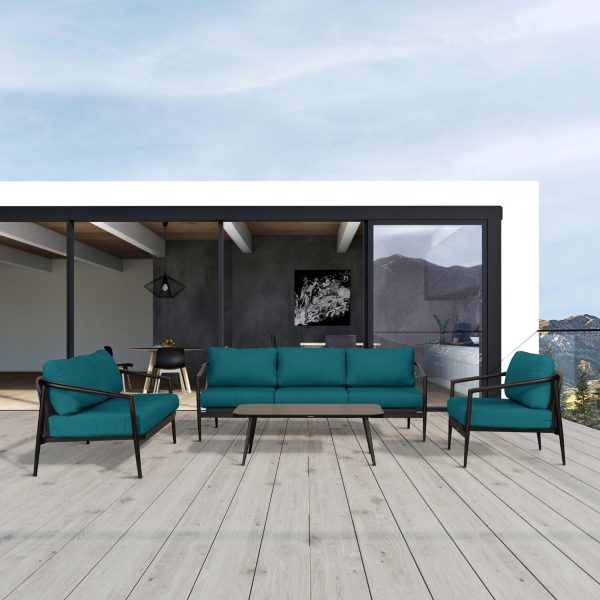 Midnight Cove 4 Pc Aluminum Seating Set w/ Sofa & Loveseat in Black/Spectrum Peacock by Lakeview Outdoor Designs
