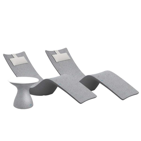 Autograph 3 Pc Set Polyresin Chaise Lounge Set in Sandstone/White w/ White Pillow by Ledge Lounger