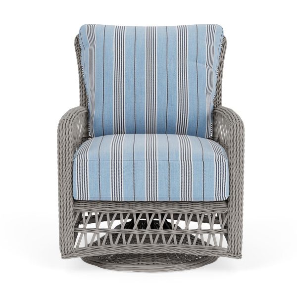 Mackinac Wicker Swivel Glider Club Chair in Putty/Hansen Sky by Lloyd Flanders