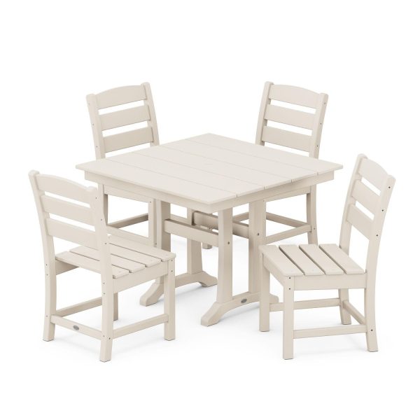 POLYWOOD Lakeside 5-Piece Farmhouse Trestle Side Chair Dining Set - Sand