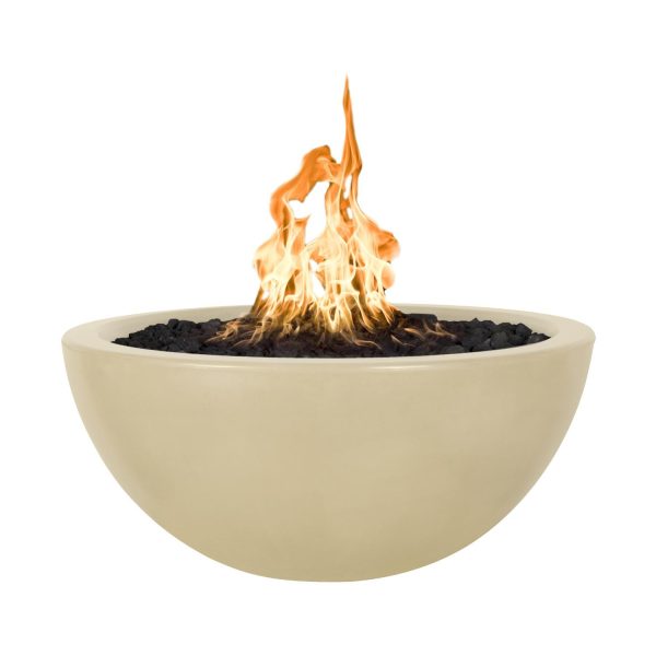 Luna 38 Inch Round GFRC Propane Fire Pit in Vanilla by The Outdoor Plus
