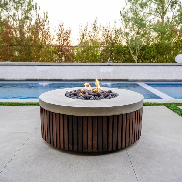 Willowlake 48 Inch Round GFRC Natural Gas Fire Pit in Natural by Lakeview Outdoor Designs
