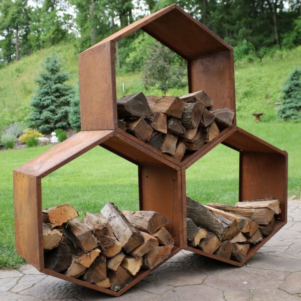 Ultimate Patio Hexagon Rustic Honeycomb Log Rack - 30-Inch - 3-Pack