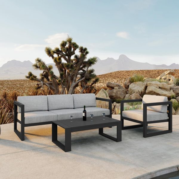 Misty Cove 3 Pc Aluminum Seating Set w/ Sofa & Portal Coffee Table in Slate/Cast Silver by Lakeview Outdoor Designs