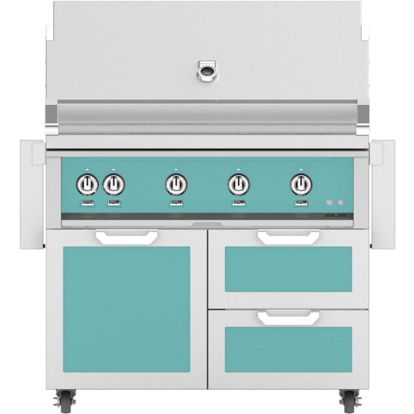 Hestan 42-Inch Propane Gas Grill W/ Sear Burner & Rotisserie On Double Drawer & Door Tower Cart - Bora Bora - GMBR42-LP-TQ
