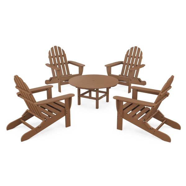 Classic Adirondack 5 Pc Recycled Plastic Seating Set w/ Folding Chairs in Teak by POLYWOOD
