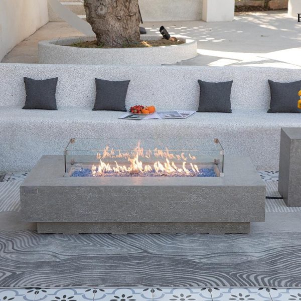 Riviera 60 Inch Rectangular Concrete Natural Gas Fire Pit Table in Gray by Elementi