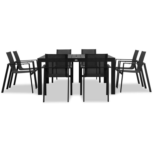 Spring Bay 9 Pc Aluminum Dining Set - Square in Black/Black by Lakeview Outdoor Designs