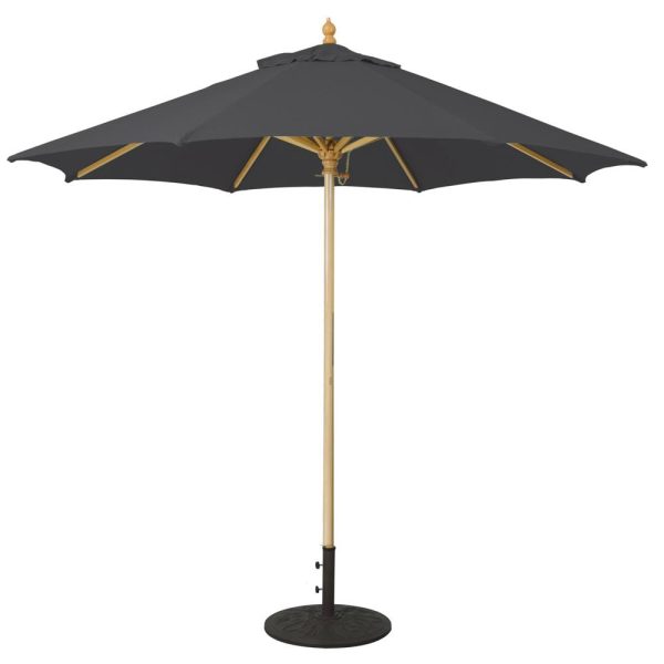 Galtech 9 Ft. Commercial Octagonal Hardwood Patio Market Umbrella W/ Push Lift - Light Wood W/ Sunbrella Canvas Black Canopy
