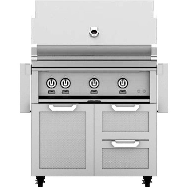 Hestan 36-Inch Natural Gas Grill W/ Sear Burner & Rotisserie On Double Drawer & Door Tower Cart - Steeletto - GMBR36-NG-SS