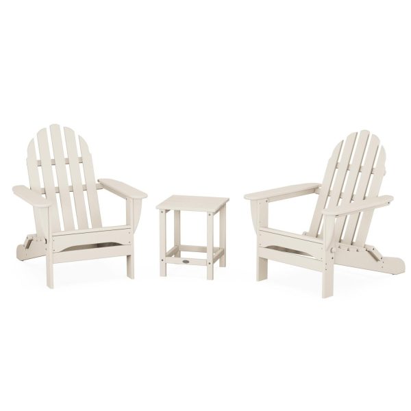 Classic Adirondack 3 Pc Recycled Plastic Seating Set w/ Long Island End Table in Sand by POLYWOOD