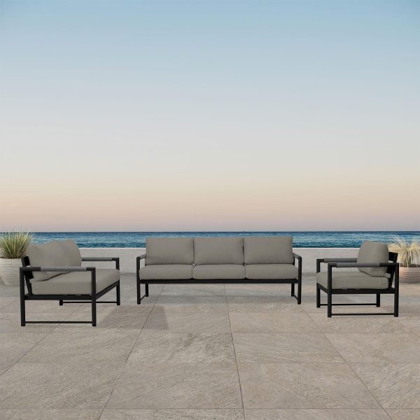 Avenue Bay 3 Pc Aluminum Sofa Seating Set in Black/Canvas Charcoal by Lakeview Outdoor Designs