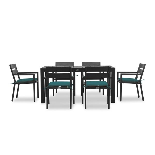 Calm Bay Classic 7 Pc Rectangular Aluminum Dining Set in Black/Spectrum Peacock by Lakeview Outdoor Designs