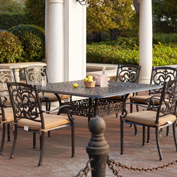 Santa Barbara 9 Pc Cast Aluminum Dining Set w/ 60 Inch Square Series 60 Table in Antique Bronze/Sesame by Darlee
