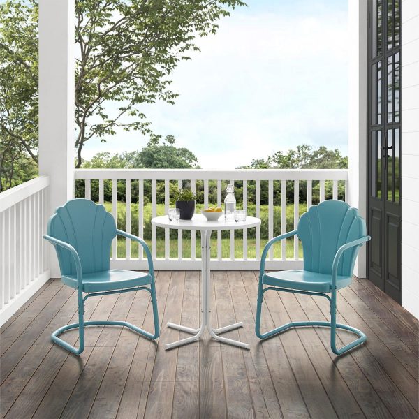Ultimate Patio Rosecove 3Pc Retro Outdoor Bistro Set in Blue Satin