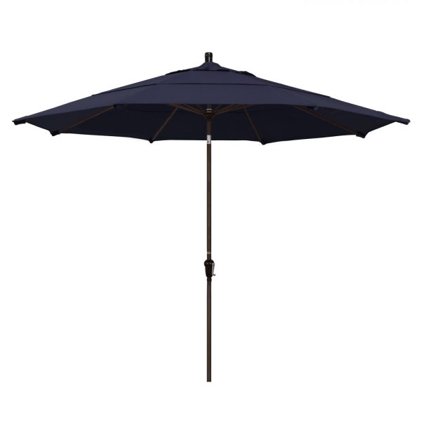 California Umbrella 11 Ft. Octagonal Aluminum Auto Tilt Patio Umbrella W/ Crank Lift & Aluminum Ribs - Bronze Frame / Sunbrella Canvas Navy Canopy