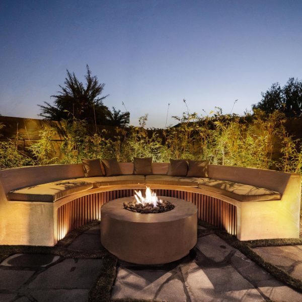 Stoneview 48 Inch Round GFRC Propane Fire Bowl in Cafe by Lakeview Outdoor Designs