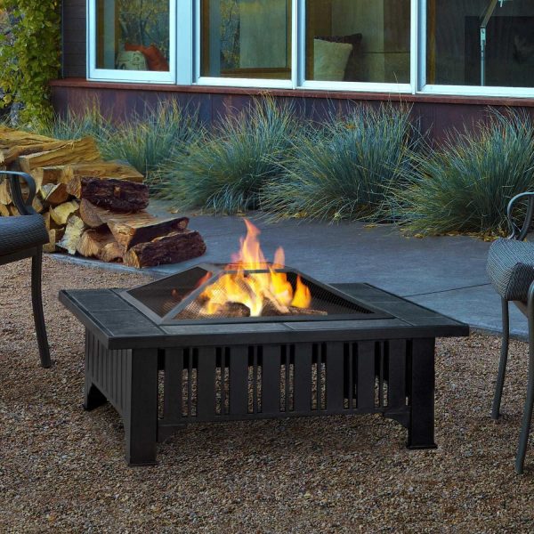 Pecanview 34 Inch Square Steel Wood-Burning Fire Pit in Black by Ultimate Patio