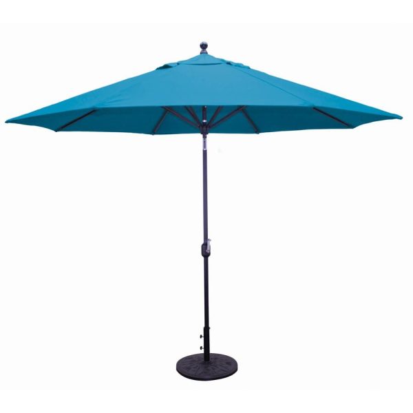 Galtech 11 Ft. Octagonal Aluminum Patio Market Umbrella W/ Crank Lift And Deluxe Auto Tilt - Black Frame W/ Sunbrella Canvas Pacific Blue Canopy