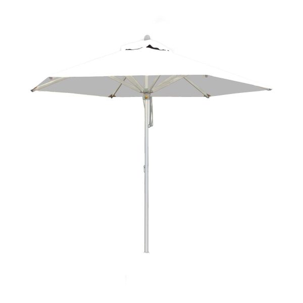 Bambrella 9 Ft. Hexagonal Aluminum Santa Ana Market Umbrella Set w/ 66 Lb. Through-The-Table Base in Ice White