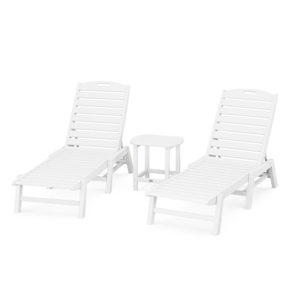 Nautical 3 Pc Set Recycled Plastic Chaise Lounge Set in White by POLYWOOD
