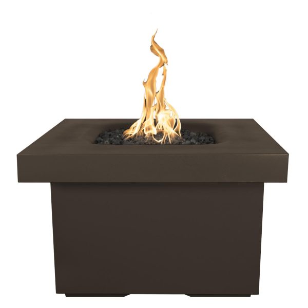 Ramona 36 Inch Square GFRC Natural Gas Fire Pit Table w/ Glow Plug in Chocolate by The Outdoor Plus