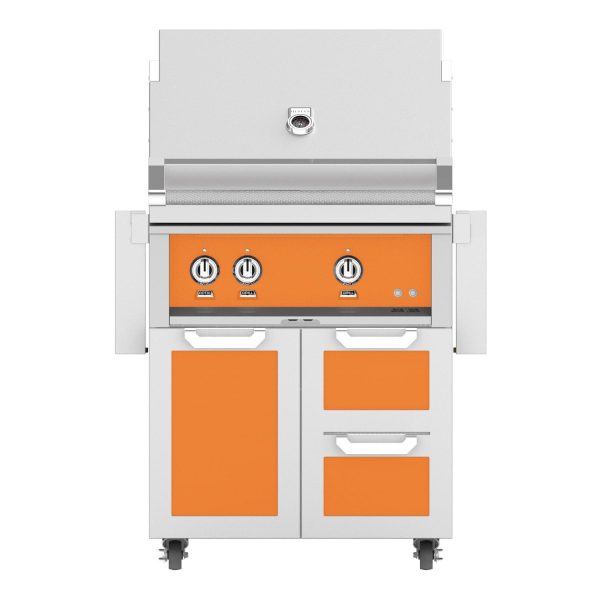 Hestan 30-Inch Natural Gas Grill W/ Sear Burner & Rotisserie On Double Drawer & Door Tower Cart - Citra - GMBR30-NG-OR