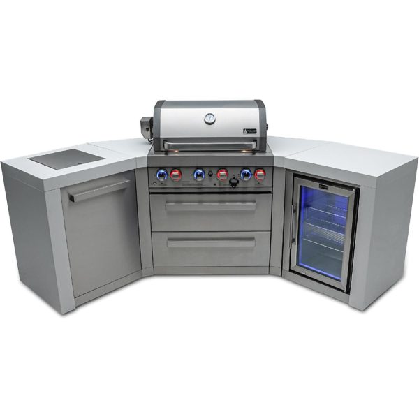 Mont Alpi 8.5 Ft U-Shaped Natural Gas Outdoor Kitchen Island w/ Side Burner & Fridge - MAi400-D45FC
