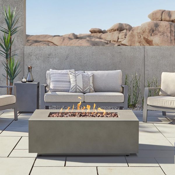 Elysian 50 Inch Rectangular Powder Coated Steel Propane Fire Pit Table in Mist Gray by Lakeview Outdoor Designs