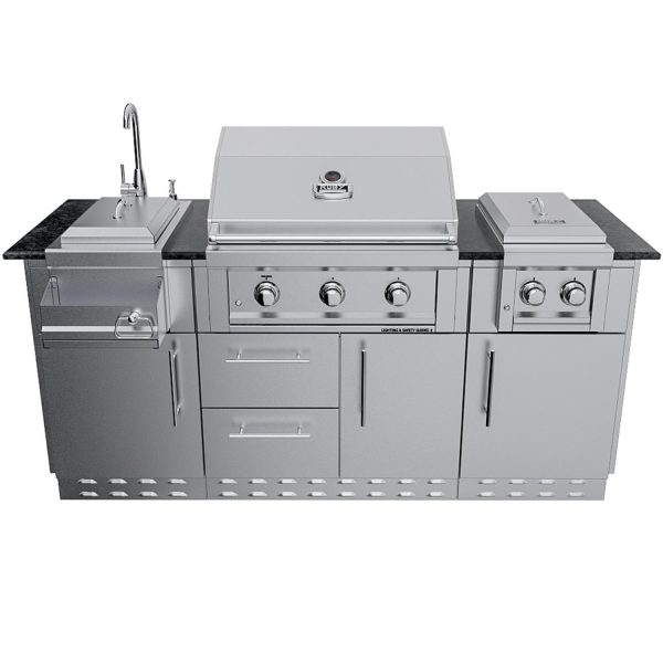 Sunstone Grills Caprice 6 1/2 Ft Outdoor Kitchen Island w/ Natural Gas Grill & Side Burner, Door & Drawer