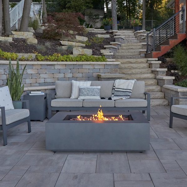 Elysian 50 Inch Rectangular Powder Coated Steel Propane Fire Pit Table in Weathered Slate by Lakeview Outdoor Designs