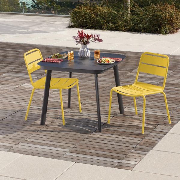 Kapri 3 Pc Aluminum Dining Set W/ Side Chairs in Carbon/Saffron By Oxford Garden