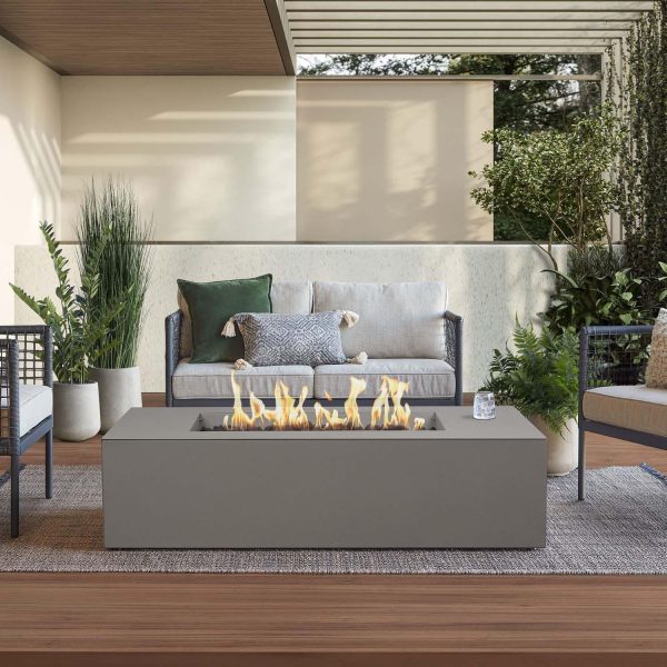 Covewood 58 Inch Low Profile Rectangular Aluminum Natural Gas Fire Pit Table in Cloud Gray by BBQGuys Signature (Ships Propane w/ Conversion Kit)