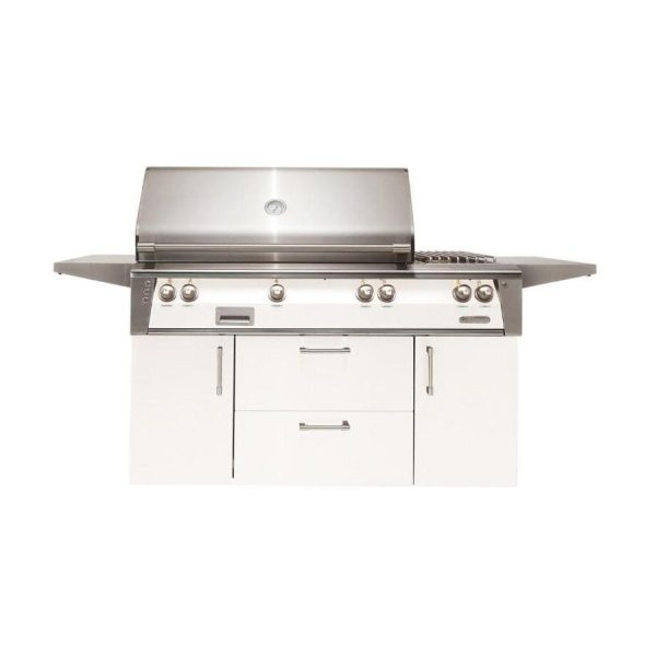 Alfresco ALXE 56-Inch Freestanding Natural Gas Deluxe Grill With Rotisserie And Side Burner in Signal White Matte - ALXE-56C-NG-SM9003