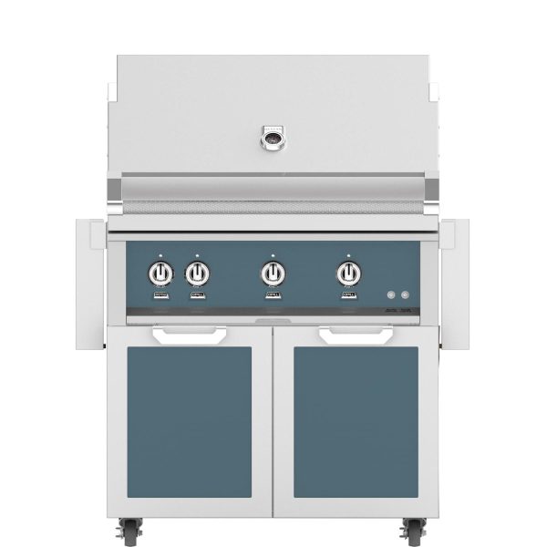Hestan 36-Inch Natural Gas Grill W/ Rotisserie On Double Door Tower Cart - Pacific Fog - GABR36-NG-GG